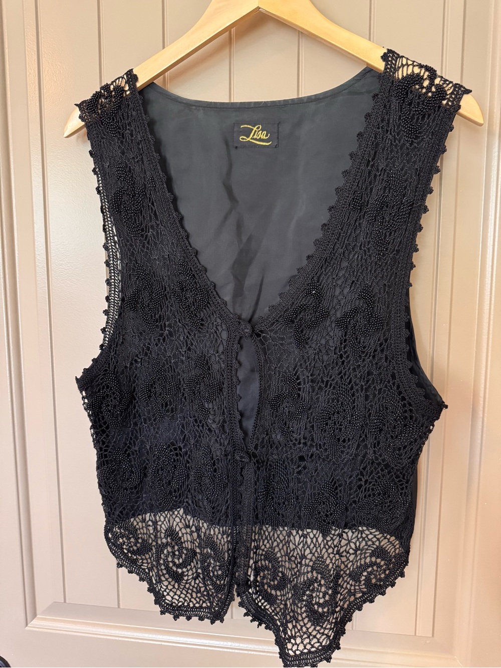 Lisa Women’s Black Crocheted Lace Beaded Vest